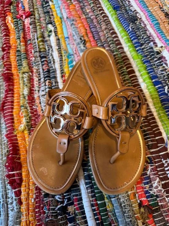 Tory Burch Women’s Miller Metal Sandals in Walnut/Gold Size 7 EUC - Picture 3 of 7